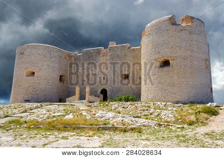 Chateau Dif, Famous France Prison On Island In The Bay Of Marseille Before The Storm. Castle If.