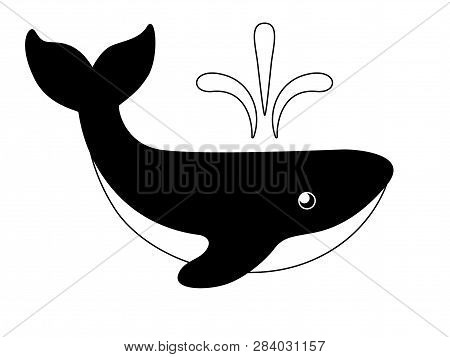 The Whale Is Big. Black And White Image Of A Marine Mammal. Logo With The Image Of A Whale From The 