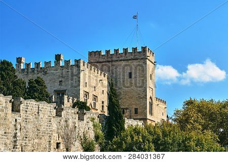 The Walls And Turrets Of The Medieval Castle Of The Joannite Order In The City Of Rhodes