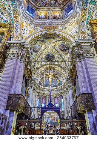 Bergamo, Italy - January 3, 2019. Chancel Of The Basilica Di Santa Maria Maggiore. Piazza Del Duomo,