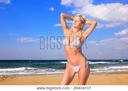 Sexet bikini pige poserer på stranden