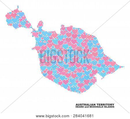 Mosaic Heard And Mcdonald Islands Map Of Love Hearts In Pink And Blue Colors Isolated On A White Bac