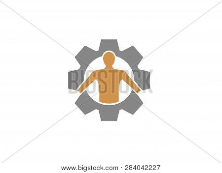 The Human Body Inside A Gear Pinion For Logo Design