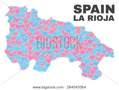 Mosaic La Rioja Of Spain Map Of Lovely Hearts In Pink And Blue Colors Isolated On A White Background