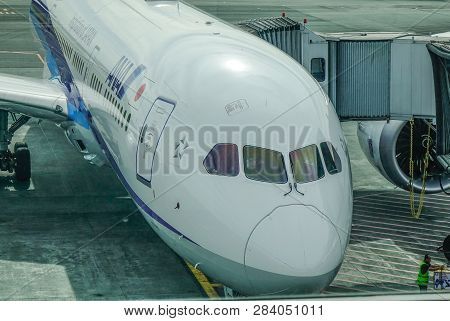 Passenger Airplane At Manila Airport, Philippines