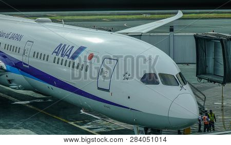 Passenger Airplane At Manila Airport, Philippines