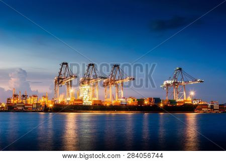 Transportation And Shipping Logistics Loading Dock Terminal., Container Import And Export Of Sea Fre