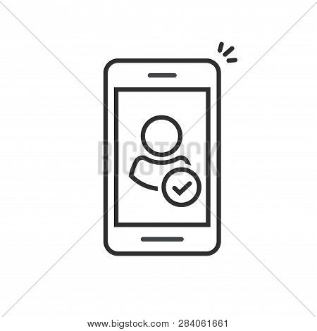 Person And Checkmark On Mobile Phone Icon Vector, Line Outline Smartphone User Accepted Symbol And T