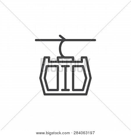 Cable Car Line Icon. Linear Style Sign For Mobile Concept And Web Design. Ropeway Cabin Outline Vect