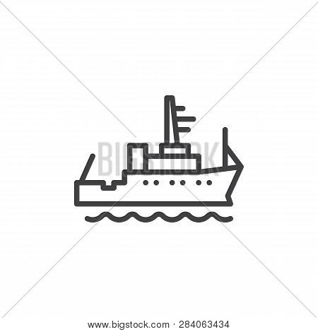 Cargo Ship Line Icon. Linear Style Sign For Mobile Concept And Web Design. Logistics, Transportation