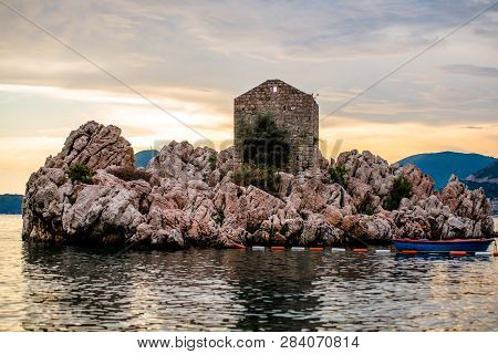 Summer Sunset In Przno Bay In Montenegro