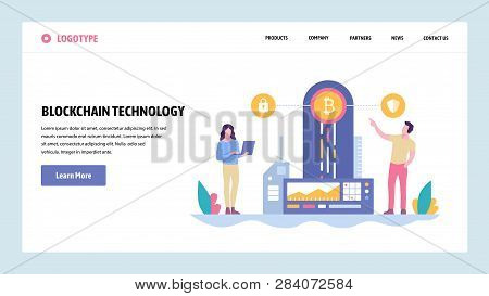 Vector Web Site Gradient Design Template. Blockchain Technology And Cryptocurrency. Online Digital M