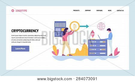 Vector Web Site Gradient Design Template. Blockchain Technology And Cryptocurrency. Online Digital M