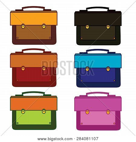 Briefcase Different Colors, Vector Isolated On White Background