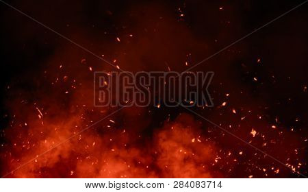 Perftect Fire Particles Embers On Background . Smoke Fog Misty Texture Overlays