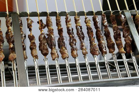 Many Small Spits Of Mutton Called Arrosticini In Italian Language