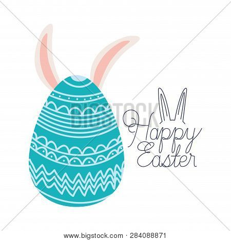 Happy Easter Label With Egg And Rabbit Ears Icon Vector Illustration Desing