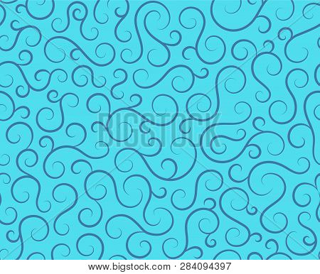 Line Spiral Abstract Seamless Pattern Background.curl Ornament Floral Endless Waves Strokes.sea Aqua