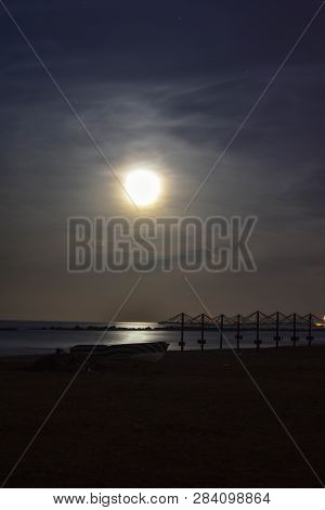 Pescara Seascape At Night With Full Moon