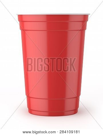 3d Rendered Red And White 16oz 455ml American Plastic Party Cup.