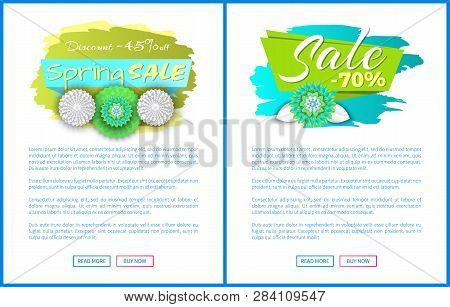 Spring Sale Forty Five Percent Off, Total Discounts Till 70 , Vector Web Posters Set With Blooming F