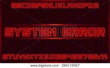 Futuristic Neon Font. Red Alphabet With Numbers On Dark Background.