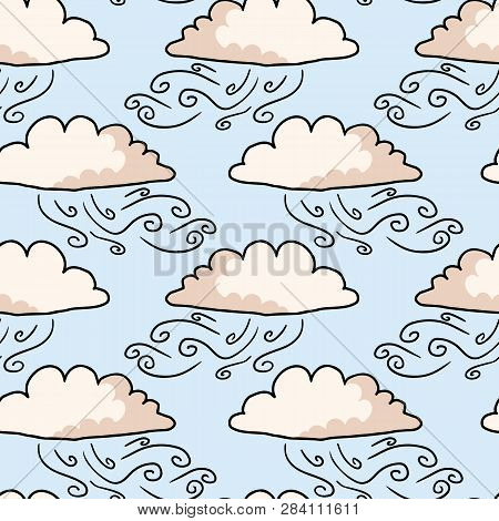 Hand Drawn Vector Cloud Illustration. Seamless Repeating Pattern