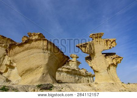 Erosion Rock Natural Formations In Bolnuevo, Spain.