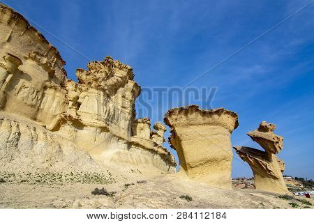 Erosion Rock Natural Formations In Bolnuevo, Spain.