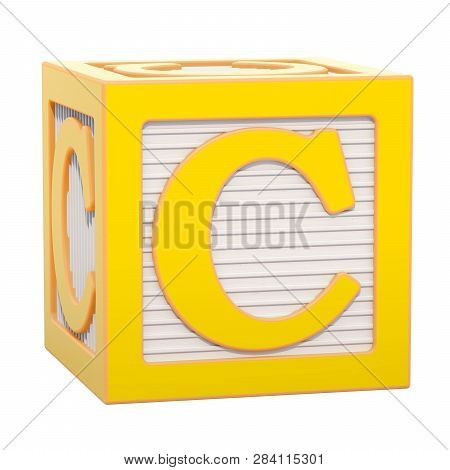 Abc Alphabet Wooden Block With C Letter. 3d Rendering Isolated On White Background