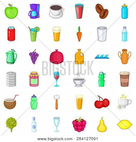 Drink Icons Set. Cartoon Style Of 36 Drink Icons For Web Isolated On White Background