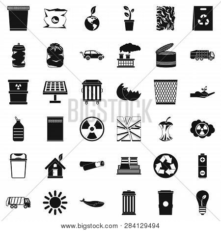 Ecology Icons Set. Simple Style Of 36 Ecology Icons For Web Isolated On White Background