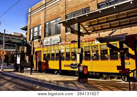 Ybor City Tampa Bay, Florida. January 19 , 2019  Ybor Centro Streetcar Station In 8th Ave.