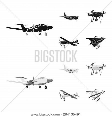 Vector Illustration Of Plane And Transport Icon. Set Of Plane And Sky Stock Vector Illustration.
