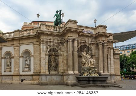 Vienna, Austria - June 27, 2015: The Albrecht Fountain Danubius And Vindobona In Vienna.