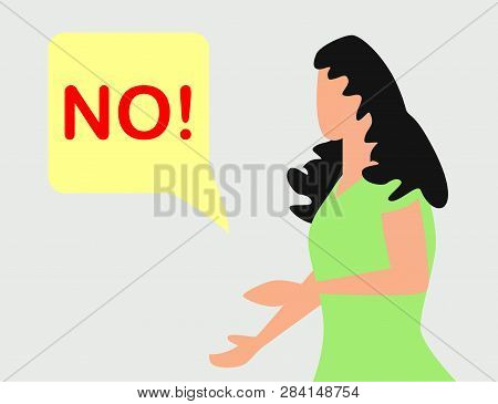Illustation Of No Furious Screaming Woman. Rebel Anngry Woman Roar. Speech Balloon With Scream Excle