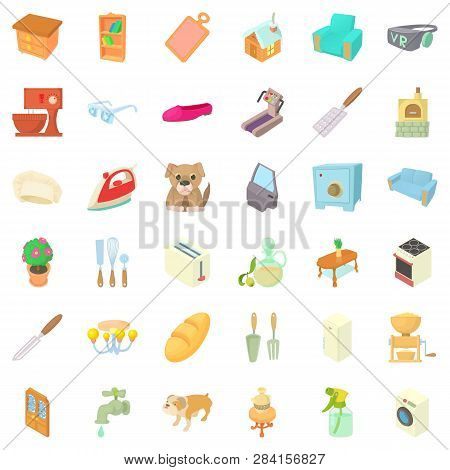 Comfortable Home Icons Set. Cartoon Style Of 36 Comfortable Home Icons For Web Isolated On White Bac