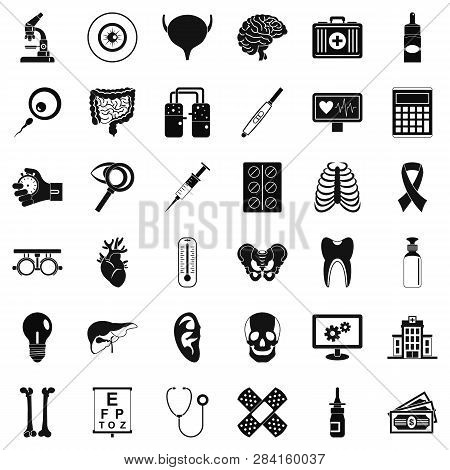 Right Diagnostic Icons Set. Simple Style Of 36 Right Diagnostic Icons For Web Isolated On White Back