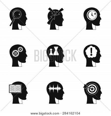 Human Head With Different Things Icons Set. Simple Set Of 9 Human Head With Different Things Icons F