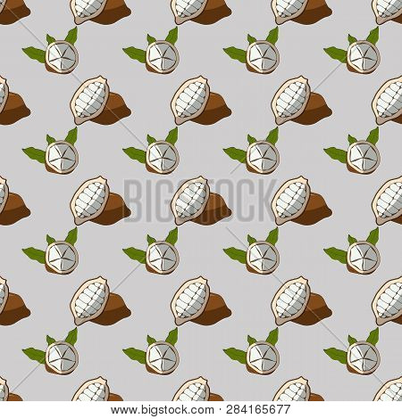 Dieting Vegetarian Eco Food Print. Cupuacu Cupuassu, Cupuazu And Copoasu. Cacao Fruit Seamless Patte
