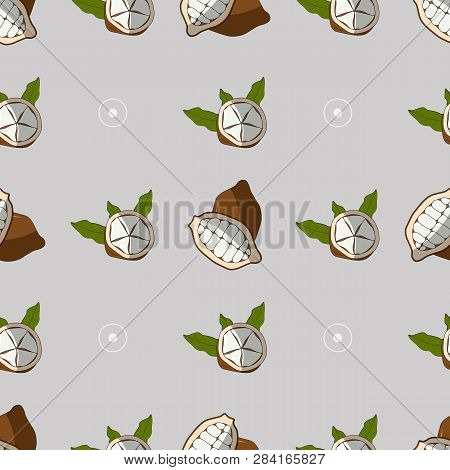 Tropical Fruit Print. Cupuacu Exotic Cupuassu, Cupuazu And Copoasu Seamless Pattern. Cacao Vector