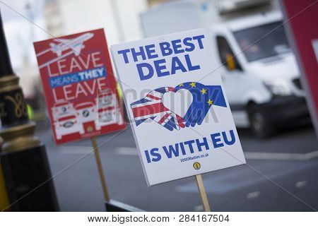London, United Kingdom, 7th February 2019, Protest Banner Against Leaving The Eu And For A Peopes Vo