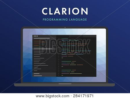 Clarion Programming Language. Learning Concept On The Laptop Screen Code Programming. Command Line I