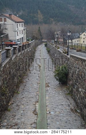 Narrow Streets Of Medieval Style Stones In Plan Village. Travel, Landscapes, Nature, Architecture. D