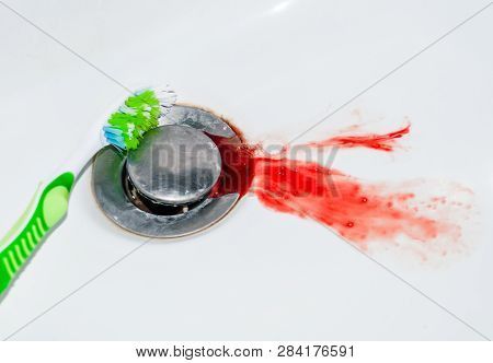 Blood In The Sink And Toothbrush, Concept Problem With Teeth