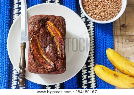 Homemade Buckwheat Banana Cake With Honey Glaze. Gluten Free Baking.