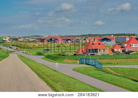 Petten, Netherlands - September 09, 2018: View To The Village Petten At The Famous Surfspot In The N