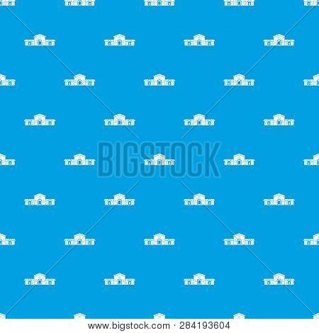 Railway Station Building Pattern Repeat Seamless In Blue Color For Any Design. Geometric Illustratio