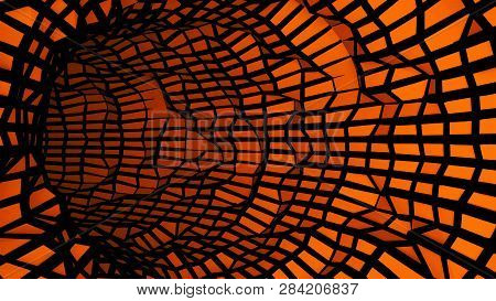 Abstract Low Poly Tunnel With Black Edges, Moving In Virtual Space, Traveling In Space, 3d Render Ba