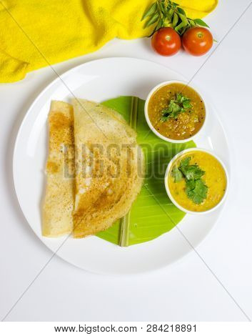Dosa With Sambar And Dal For Dinner In South Indian Dish